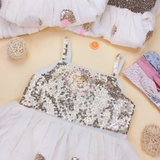 HM Sequined Tulle Dress White/gold-colored