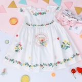 M&S Cotton Floral Embroidered Dress Light Cream