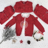 TU Red Ruffle Cable Knit Cardigan