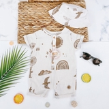 GEORGE Baby Brown Sky Print Crinkle Woven Romper with Bucket Hat