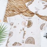 GEORGE Baby Brown Sky Print Crinkle Woven Romper with Bucket Hat