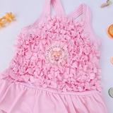 M&S Floral Frill Swimsuit Pink Mix