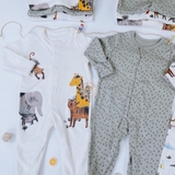 GEORGE Baby Khaki Safari Animal Print Long Sleeve Sleepsuits 3 Pack