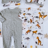 GEORGE Baby Khaki Safari Animal Print Long Sleeve Sleepsuits 3 Pack