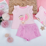 MATALAN Kid Girls Pink Watermelon Frill Sleeve Vest Top and Shorts