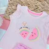 MATALAN Kid Girls Pink Watermelon Frill Sleeve Vest Top and Shorts