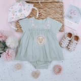 MATALAN Baby Girls Green Crinkle Dress & Knickers Set