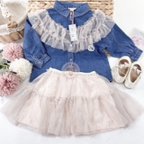 RIVER ISLAND Baby Girls Blue Mesh Frill Shirt Outfit