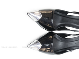 Souvenir Slingback Mũi Bạc 11cm Đen Bóng/ Trắng Bóng