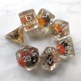 Orange and Black Moss DnD Dice Set, Polyhedral dice