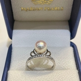Nhẫn Ngọc Trai Akoya Ánh Hồng Sakura 7mm Cùng Ổ Nhẫn Bạc 925 Si Vàng Trắng - Mẫu 01