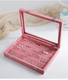Hộp khuyên tai mặt kính vừa - hồng