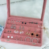 Hộp khuyên tai mặt kính vừa - hồng