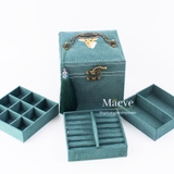 Hộp nhung 3 tầng hình hươu - xanh ngọc bích