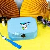 Hộp bát giác 2 tầng hình chim sẻ - xanh da trời