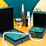 Hộp quà tặng vân ngọc thổ cẩm vừa - xanh lá cây đậm