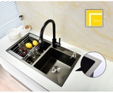 CHẬU CHÉN 2 HỘC LỆCH INOX PHỦ NANO 8245DT LANKA