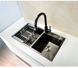 CHẬU CHÉN 2 HỘC LỆCH INOX PHỦ NANO 8245DT LANKA