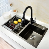 CHẬU CHÉN 2 HỘC LỆCH INOX PHỦ NANO 8245DT LANKA