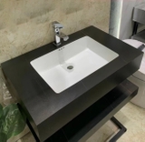 Kệ Lavabo 2 Tầng Đen Vân Vàng Chống Trầy Kèm Lavabo Âm 80x50