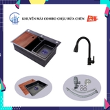 Combo Chậu Rửa Chén 1 Hộc Inox phủ nano Đen Kèm Vòi Nóng Lạnh Sơn Tĩnh Điện Dây Rút