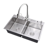 CHẬU RỬA CHÉN 2 HỘC VẮT DAO INOX 304 LANKA
