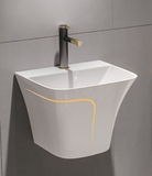 LAVABO SỨ TREO TƯỜNG LIỀN KHỐI MÃ  LT1011 LANKA [Trắng Viền Vàng]