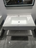 Bộ Bàn Đá Lavabo Âm Bàn Đôi Chống Trầy Trắng Vân Mây Kèm Gương Led, Lavabo