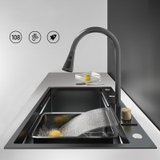 Combo Chậu Rửa Chén 1 Hộc + Vòi Rửa Chén Thác Nước Inox Phủ Nano Đen 7545