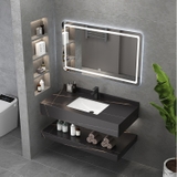 Kệ Lavabo 2 Tầng Đen Vân Vàng Chống Trầy Kèm Lavabo Âm 80x50