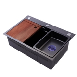 Combo Chậu Rửa Chén 1 Hộc Inox phủ nano Đen Kèm Vòi Nóng Lạnh Sơn Tĩnh Điện Dây Rút