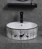 Chậu Lavabo Đặt Bàn Tròn Hoa Văn Nai Rừng LANKA LB06