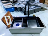 Combo Chậu Rửa Chén 1 Hộc + Vòi Rửa Chén Thác Nước Inox Phủ Nano Đen 7545