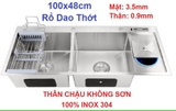 CHẬU RỬA CHÉN INOX 304 KHÔNG SƠN 2 HỘC CÓ THÙNG RÁC