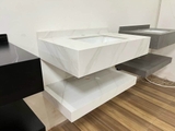 Bộ Bàn Đá Lavabo Âm Bàn Đôi Chống Trầy Trắng Vân Mây Kèm Gương Led, Lavabo