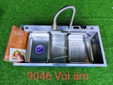 Chậu rửa chén 1 hộc INOX 304 9046 kèm vòi thác nước dây rút nóng lạnh INOX 304 LANKA