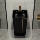 Lavabo trụ đứng liền khối mã P142 [Đen Viền Vàng]