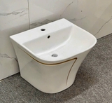LAVABO SỨ TREO TƯỜNG LIỀN KHỐI MÃ  LT1011 LANKA [Trắng Viền Vàng]