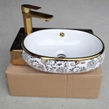 LAVABO SỨ TREO TƯỜNG HỌA TIẾT HOA VÀNG LB16