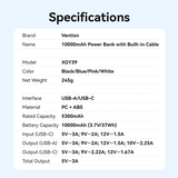 Pin dự phòng Vention XGY 10000mAh 22.5W kèm cáp