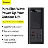 Bộ chuyển đổi dòng điện ô tô Baseus Super Si Power Inverter 500W (220V CN/EU)