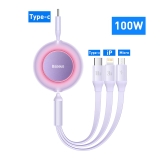 Cáp sạc dây rút 3 đầu Baseus Bright Mirror 2 Series Retractable Type-C to M+L+C 100W 1.1m
