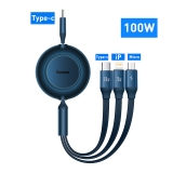 Cáp sạc dây rút 3 đầu Baseus Bright Mirror 2 Series Retractable Type-C to M+L+C 100W 1.1m