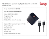 Combo sạc nhanh củ sạc Quick Charge 3.0 dây sạc Type-C Bagi CB-M30
