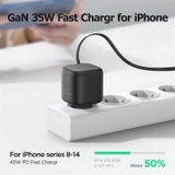 Củ sạc 35W USAMS US-CC210 GaN cáp rút Lightning
