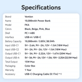 Pin sạc dự phòng tích hợp cáp sạc VENTION 10000mAh 22.5W