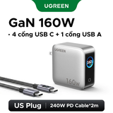 Bộ sạc nhanh 160W Ugreen X774 màn LED 3 USB-C 1 USB-A