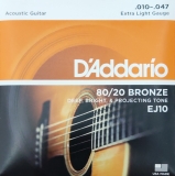 D'ADDARIO EJ10 80/20 BRONZE ACOUSTIC GUITAR STRINGS, EXTRA LIGHT, 10-47