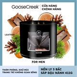 Nến thơm Goose Creek, Nến ly 3 bấc sáp đậu nành, Dòng For men, Mùi Leather