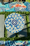 Bàn tròn khung sắt mosaic gốm Cúc Họa Mi QM-BTS04